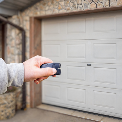Manhattan security key fob pointing to a garage door
